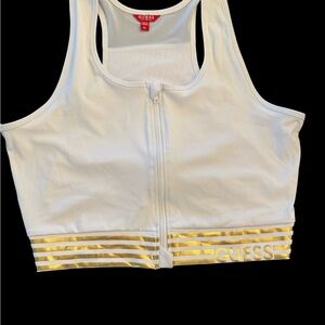 Guess White Zip Up Crop Top